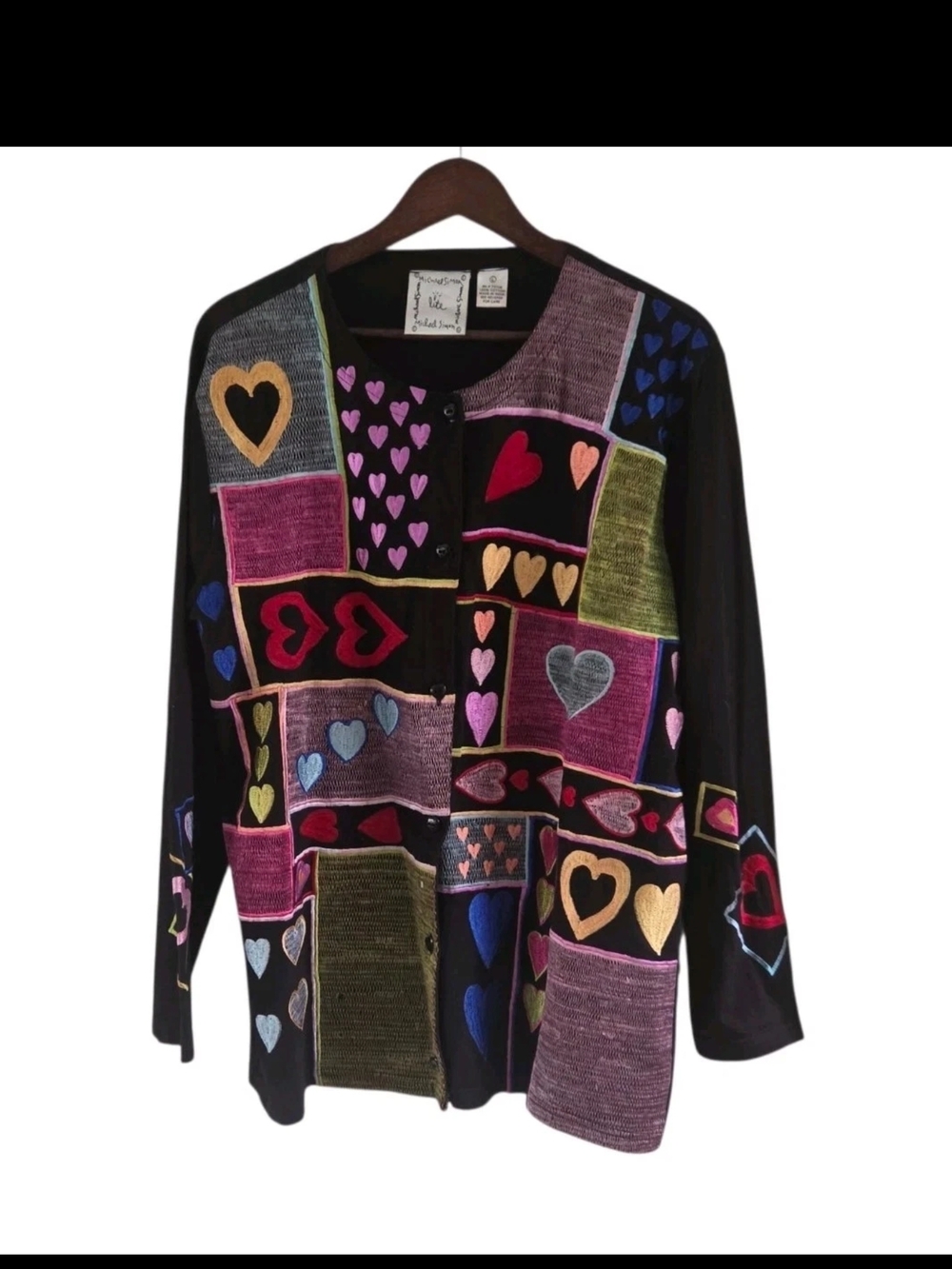 Michael Simon Heart Button Front Tunic Cardigan Art To Wear Embroidered Size L